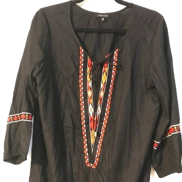 AE Boho Embroidered Blouse in Black - Picture 1 of 8